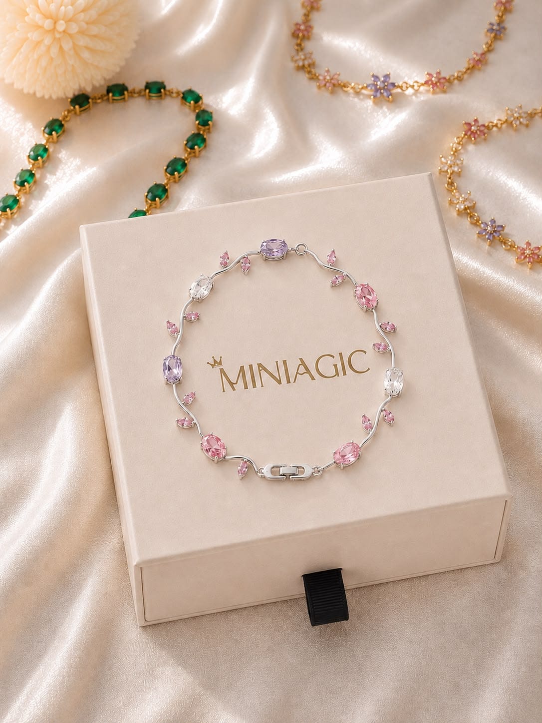 Multi Color Tulip Bracelet - Silver Plated