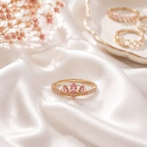 Pink Tiara Ring - Gold Plated