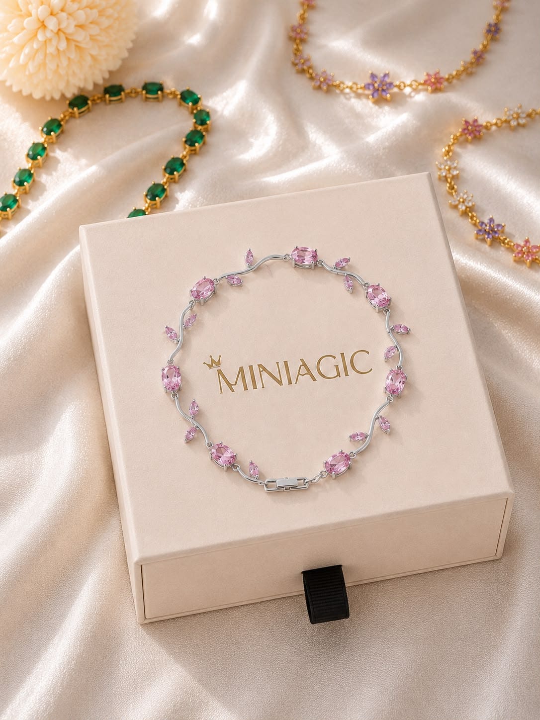 Blush Pink Tulip Bracelet - Silver Plated