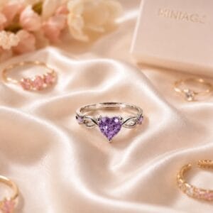 Purple Infinity Heart Ring – Silver Plated