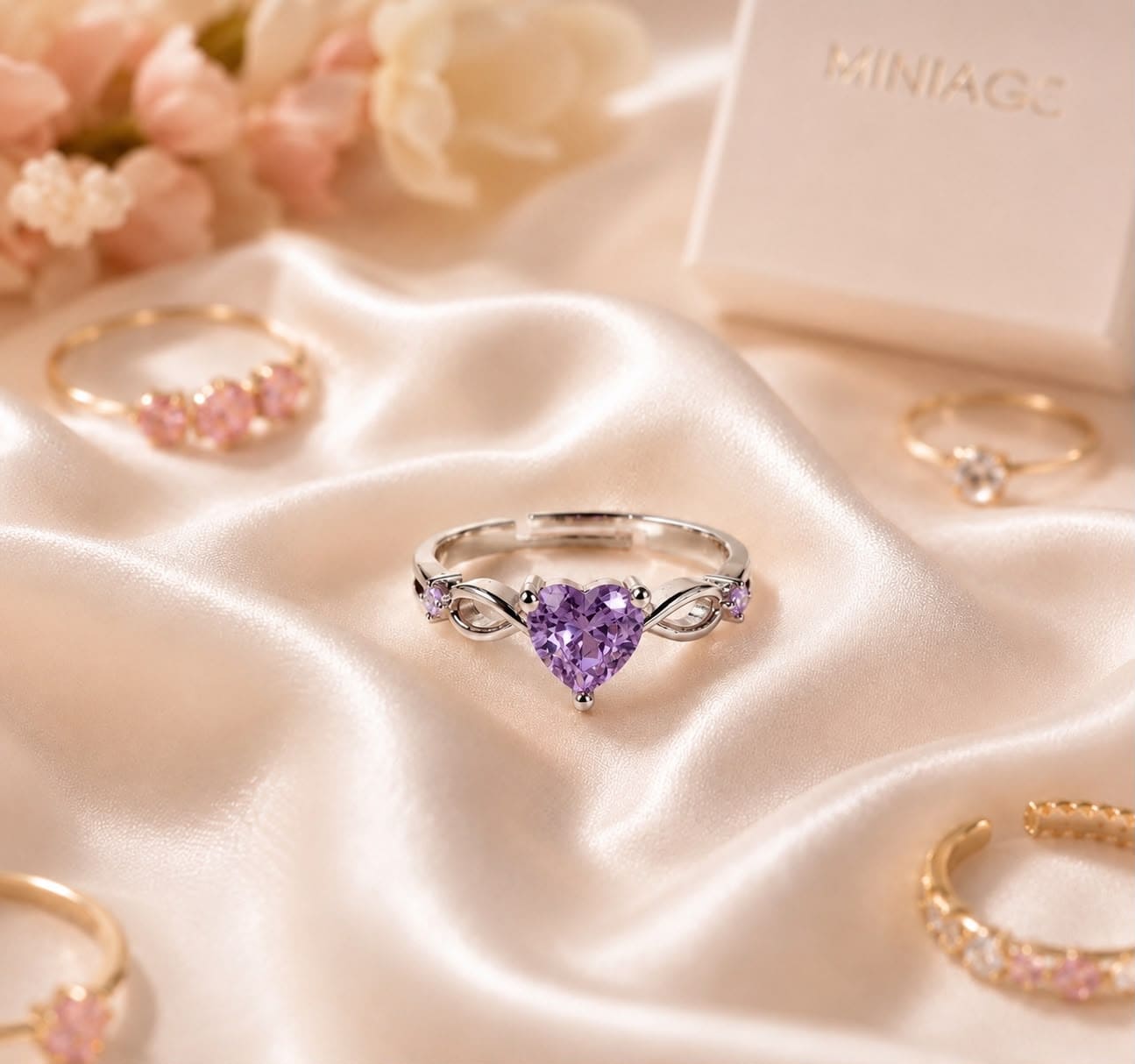 Purple Infinity Heart Ring – Silver Plated