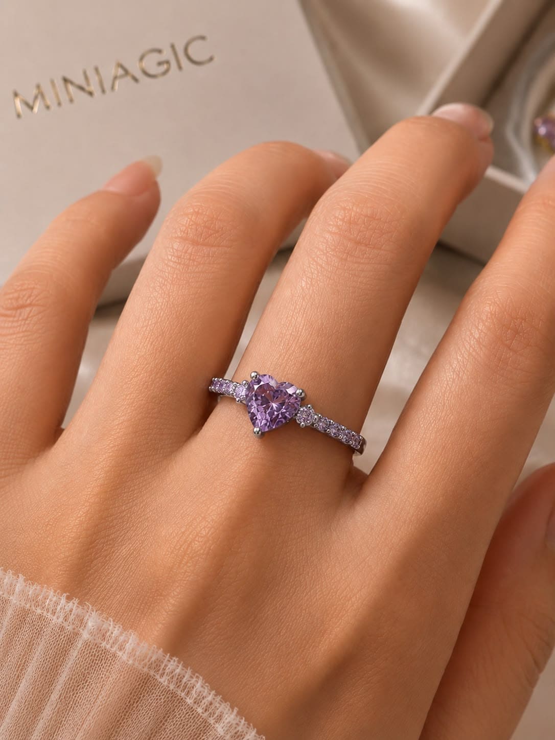 Purple Infinity Heart Ring – Silver Plated - Image 2
