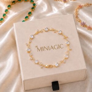 White Crystal Flower Bracelet - Gold Plated