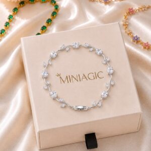 White Crystal Flower Bracelet - Silver Plated